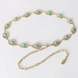 Western Turquoise Concho Belt Adjustable Metal Waist Chain Women's Accessories