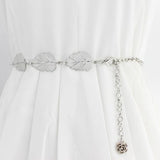 Metal Leaf Chain Belt Silver Adjustable Thin Waist Chains Long Decorative Straps