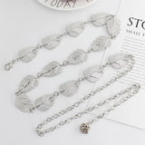 Metal Leaf Chain Belt Silver Adjustable Thin Waist Chains Long Decorative Straps