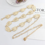 Metal Leaf Chain Belt Silver Adjustable Thin Waist Chains Long Decorative Straps