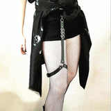 Woman Sexy Punk Gothic Leather Belt Metal Chain Ring Waist Strap