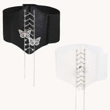 Butterfly Chain Corset Belt Women Pu Leather Gothic Slim Wide Elastic Belt
