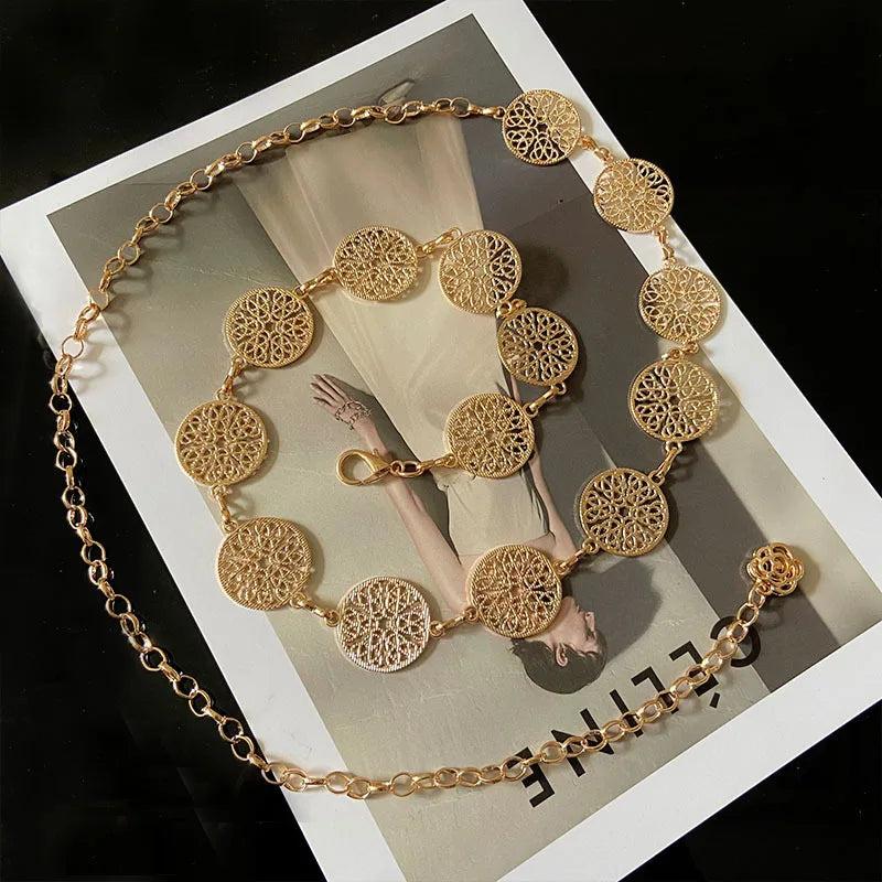Retro Silver Carved Hollow Out Chain Long Belts for Women