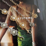 Women Pearls Waist Chain Hollow Carved Metal Waistband Lady Belt