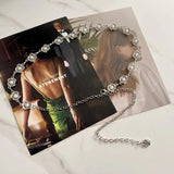Women Pearls Waist Chain Hollow Carved Metal Waistband Lady Belt