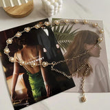 Women Pearls Waist Chain Hollow Carved Metal Waistband Lady Belt