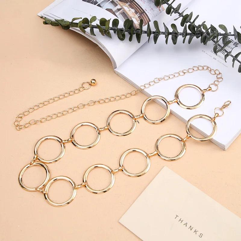 Women's Metal Waist Chain Rings and Silver Chains Decorative Belt
