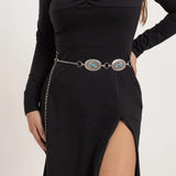 Turquoise Metal Alloy Waist Chain Belt for Women Dresses Party Club Gothic Y2k