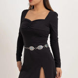 Turquoise Metal Alloy Waist Chain Belt for Women Dresses Party Club Gothic Y2k
