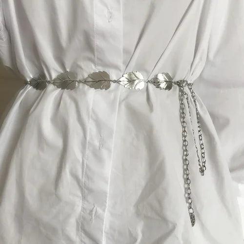 Leaf Metal Waist Chain Belt for Women Dress Pants
