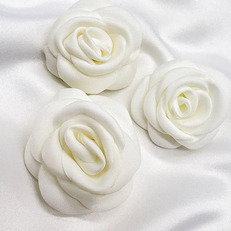 10Pcs Burnt Edge Fabric Rose Flower DIY Hair Clip Jewelry Accessories
