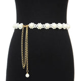 Women's Pearl Waist Chain Elastic Metal Decoration Thin Waistband