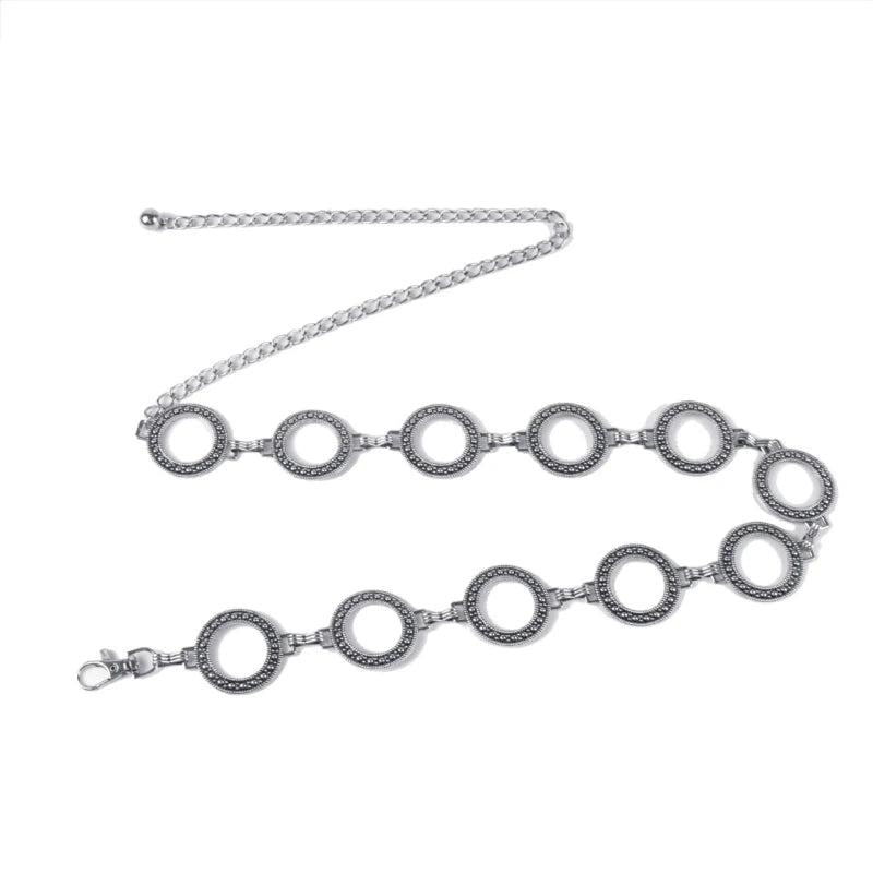 Alloy Hollow Circle Waist Chain for Women Dress Belt