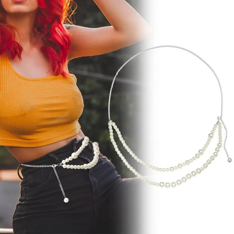 Vintage Pearl Geometric Waist Chain Body Chain Shirt Suit Belt