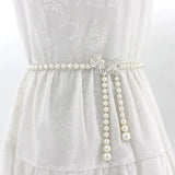 Women's Sweet Bow Dress Pearl Waist Chain Thin Belt
