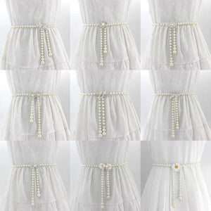 Women's Sweet Bow Dress Pearl Waist Chain Thin Belt
