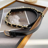 Women's Metal Waist Chain Belt PU Leather Dress Decorative Accessory