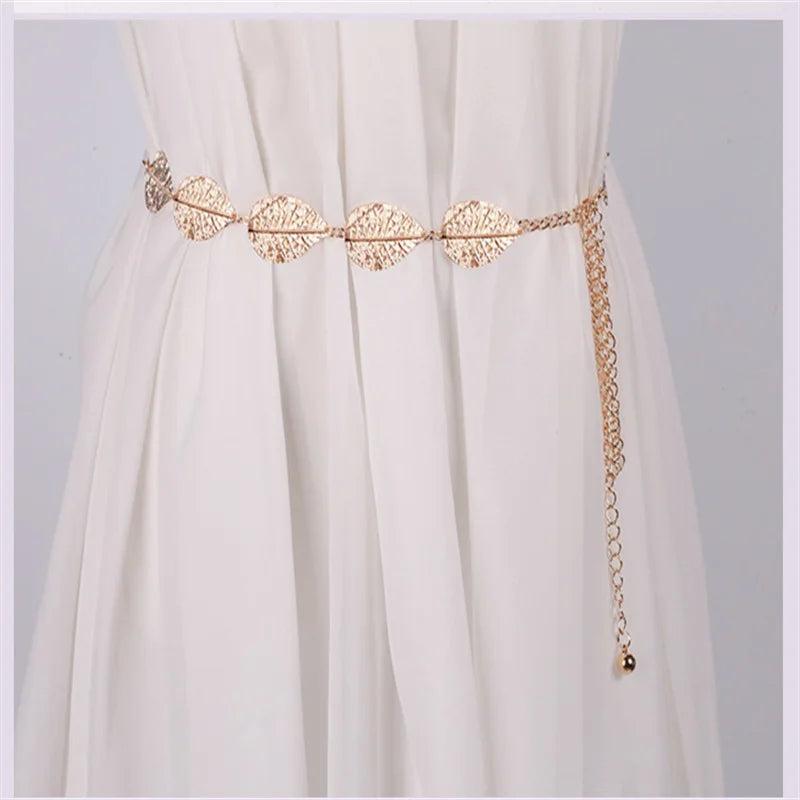 Golden Metal Leaf Chain Belt Silver Plated Adjustable Waist Chains