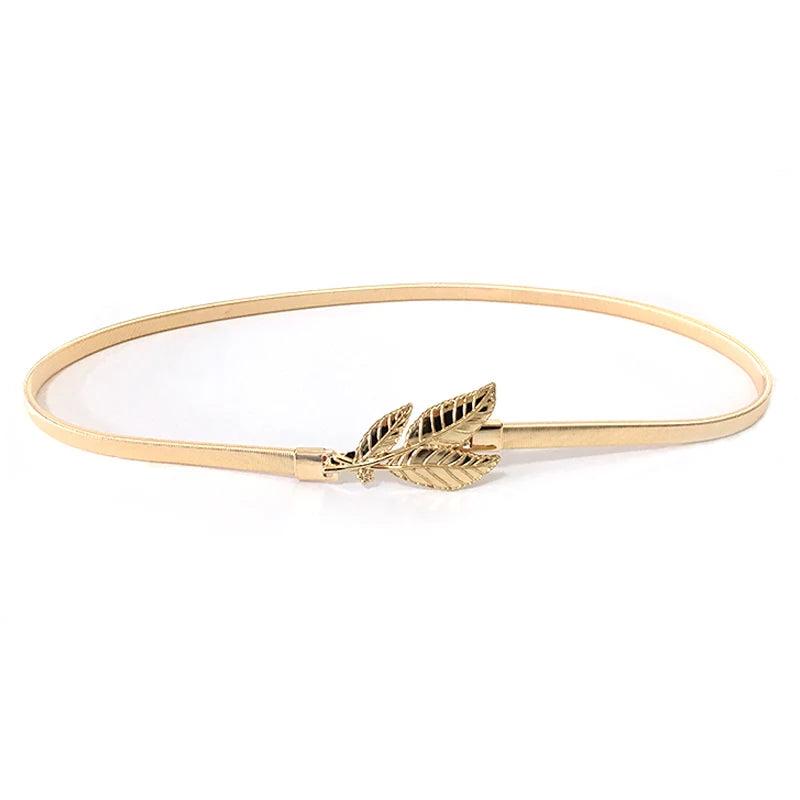 Women's Flower Leaves Metal Buckle Elastic Waist Chain Belt