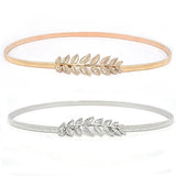 Women's Flower Leaves Metal Buckle Elastic Waist Chain Belt