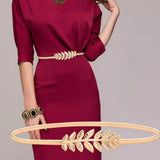Women's Flower Leaves Metal Buckle Elastic Waist Chain Belt