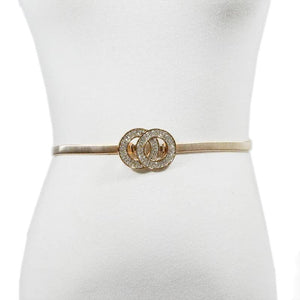 Rhinestone Inlaid Double Ring Metal Elastic Waist Chain for Women Dress
