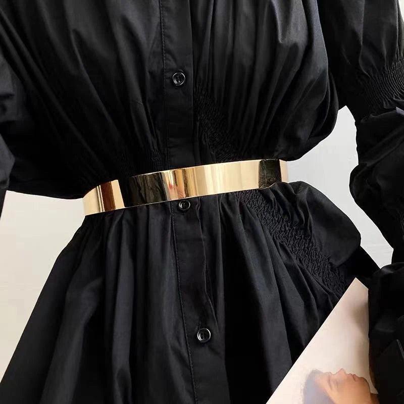 Silver Metal Chain Pendant Wide Elastic Waistband