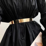Silver Metal Chain Pendant Wide Elastic Waistband