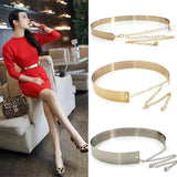 Silver Metal Chain Pendant Wide Elastic Waistband