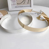 Silver Metal Chain Pendant Wide Elastic Waistband