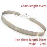 Silver Metal Chain Pendant Wide Elastic Waistband