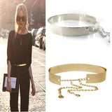 Silver Metal Chain Pendant Wide Elastic Waistband