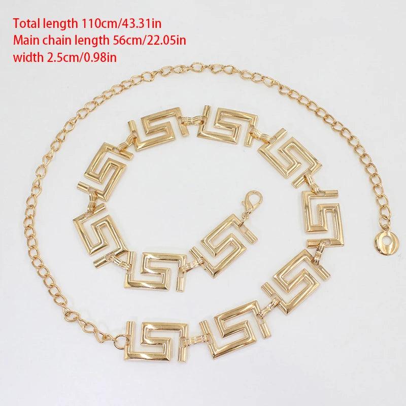 Metal Geometric Waist Chain Adjustable Belt Body Chain Jewelry Women Dress