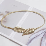 Metal Leaf Pair Buckle Women's Waist Chain Elastic Spring Thin Belt