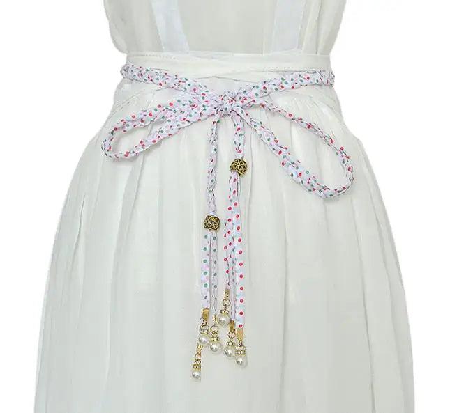 Vintage Braided Pearl Tassel Waist Chain Fringed Belt