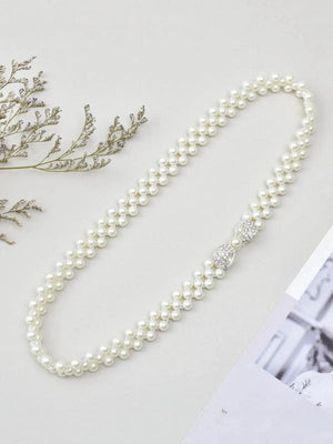 Women's Rhinestone Pearl Waist Chain Elastic Belt