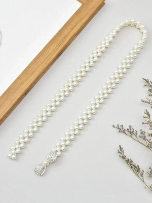 Women's Rhinestone Pearl Waist Chain Elastic Belt
