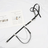 Punk Gothic Faux Leather Belt Metal Chain Ring Waist Strap Street Dance