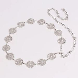 Vintage Silver Leaf Waist Chain Hollow Circular Belt