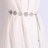 Vintage Silver Leaf Waist Chain Hollow Circular Belt