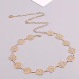 Vintage Silver Leaf Waist Chain Hollow Circular Belt