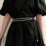 Pearl Women's Waist Chain Belts Thin Belt Fringes Decoration Waistbands