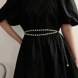 Pearl Women's Waist Chain Belts Thin Belt Fringes Decoration Waistbands