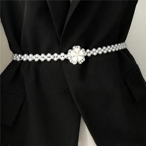 Rhinestone Pearl Waist Chain Belt for Women Summer Dress