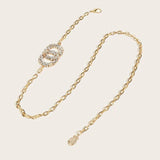 Metal Waist Chain Double Round Rhinestone Buckle Thin Waistband