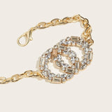 Metal Waist Chain Double Round Rhinestone Buckle Thin Waistband