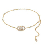 Metal Waist Chain Double Round Rhinestone Buckle Thin Waistband