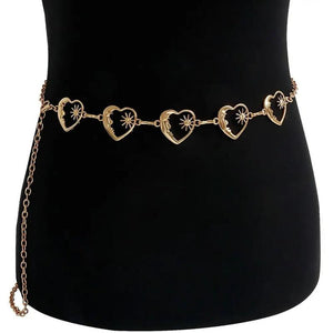 Vintage Metal Hip Hop Style Womans Belt Punk Waist Chain Love Heart Waistband