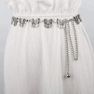 Retro Punk Fringe Waist Belt for Women Tassel Chain Silver Waistband