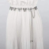 Retro Punk Fringe Waist Belt for Women Tassel Chain Silver Waistband